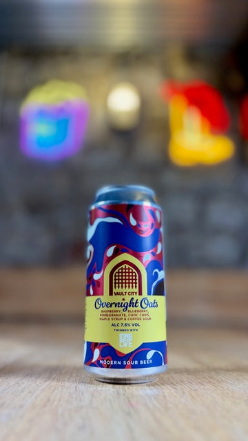 Overnight Oats: Raspberry, Blueberry, Pomegranate, Chocolate Chips, Maple Syrup & Coffee - 7.6% Breakfast Sour - Vault City - 440ml Can